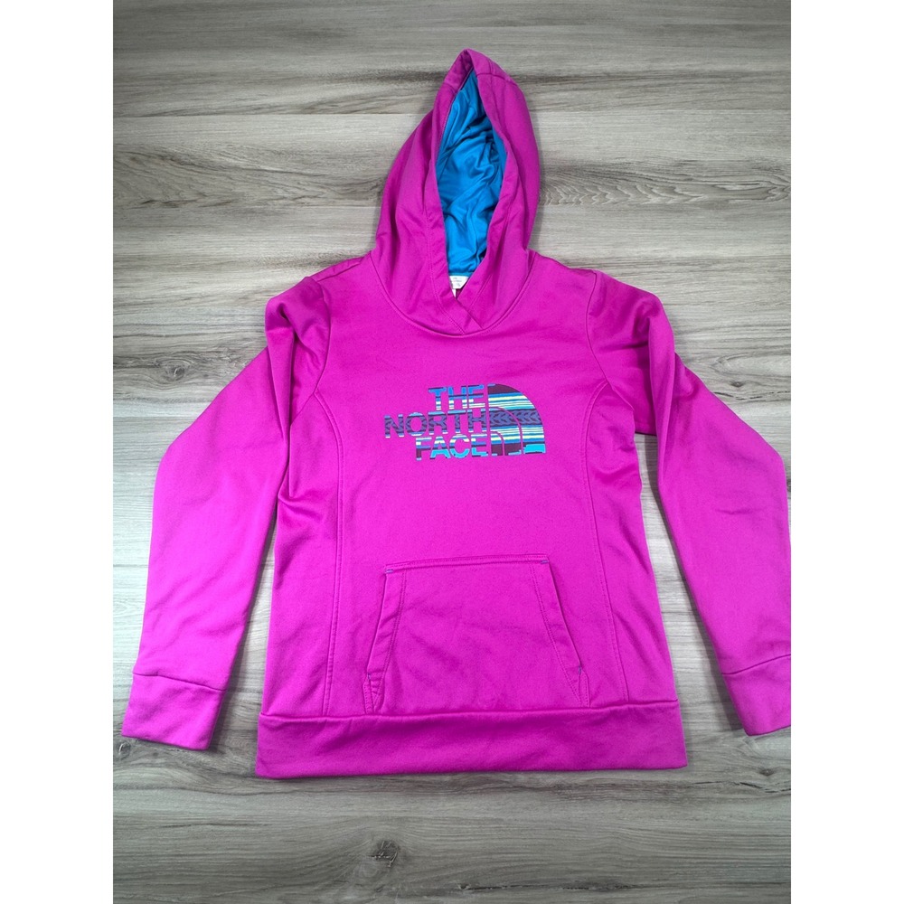 retro ‎ F14 The North Face Womens Pink Blue Pullover Hoodie Sweatshirt Medium